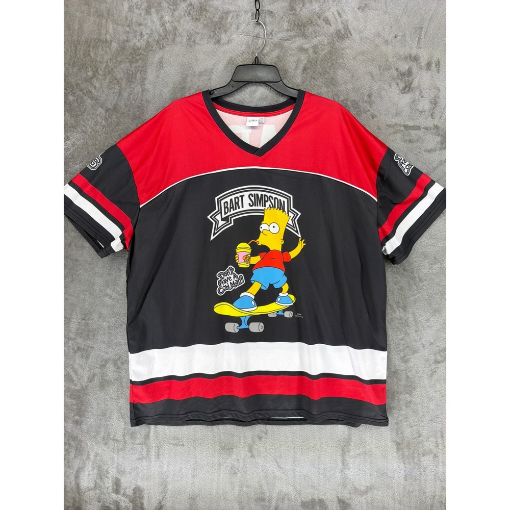 The Simpsons Bart 89 Hockey Jersey Mens 2XL Black Red V-Neck Skateboard Graphic